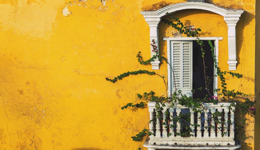 Detalhe da arquitetura de uma casa na cidade de Cartagena