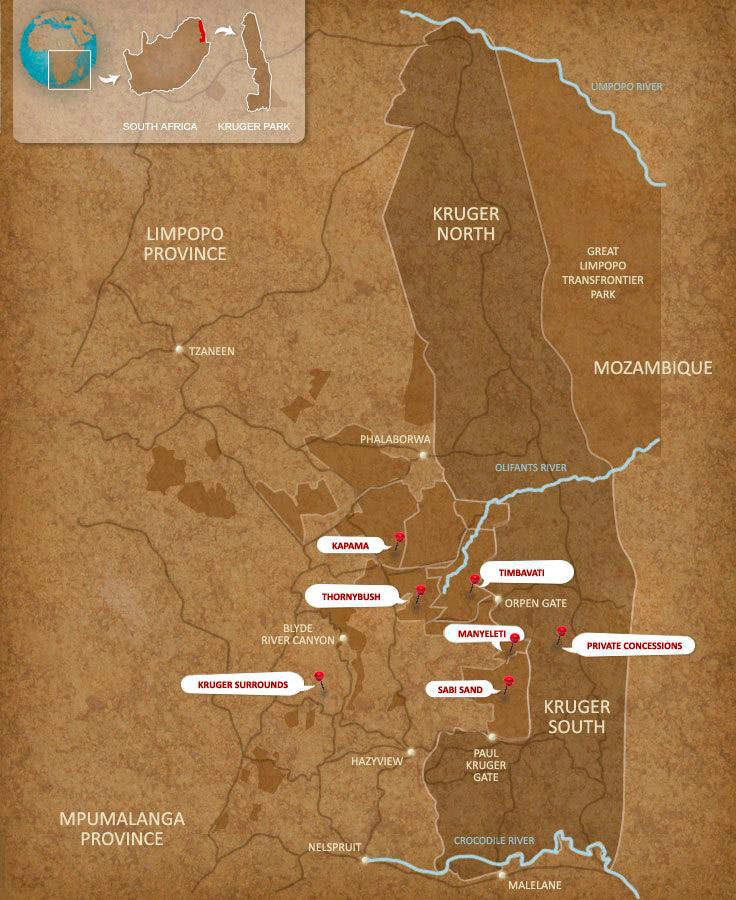 Mapa de localização do Parque Nacional Kruger