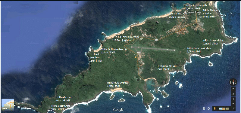 Trilhas de Fernando de Noronha: Mapa com as principais trilhas da ilha