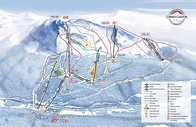 Mapa das pistas de Cerro Castor
